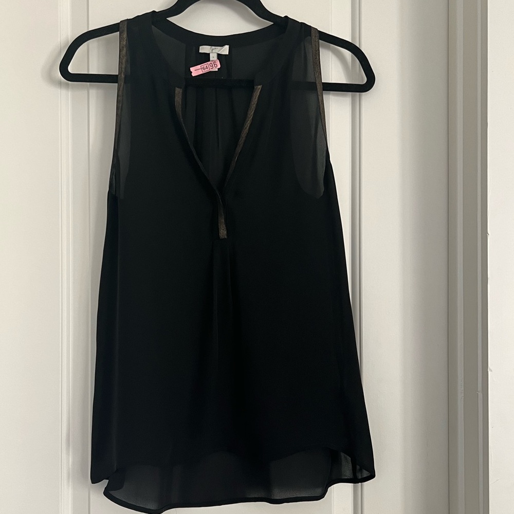 Joie silk black vneck top with gold trim